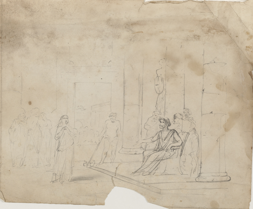 [Figure Study: woman before a Roman(?) judge]