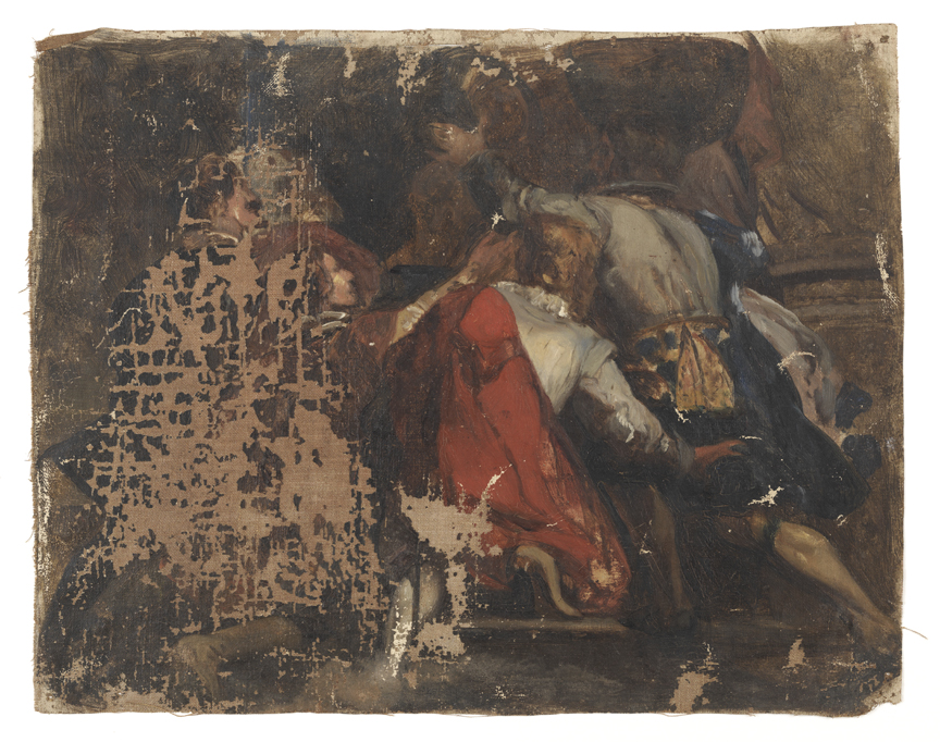 Three Kneeling Figures in Historical Costume