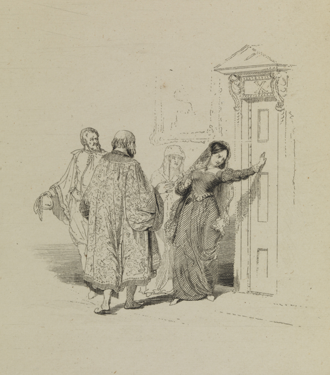 [Interior with men and women in Renaissance costume]