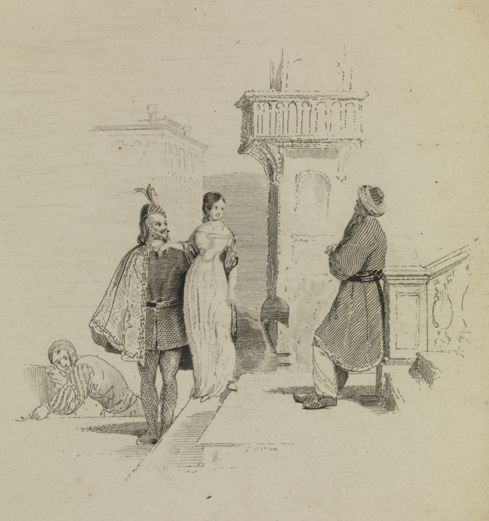 [Couple with Middle Eastern man on staircase]