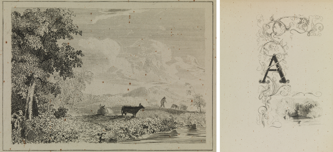[Pastoral scene];  [Letter 'A' and lake (page decoration)]