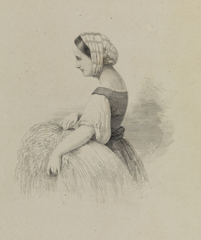 [Peasent girl with sheaf of wheat]