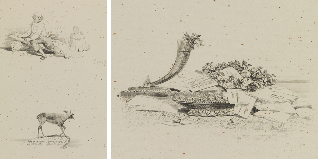 [Impoverished old man] [Stag];  [Letters and flowers]