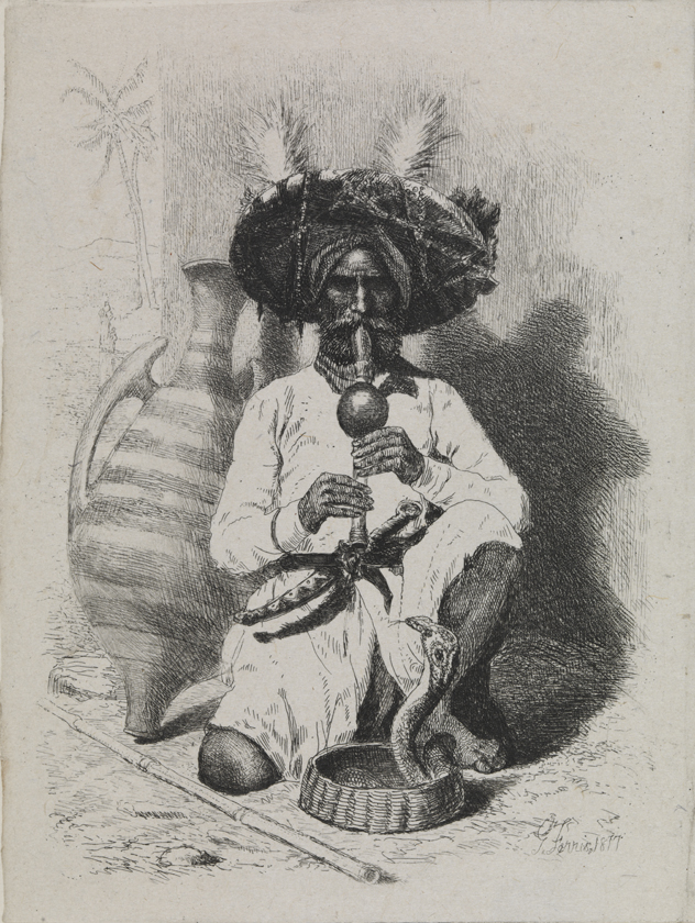[Snake charmer with one snake]