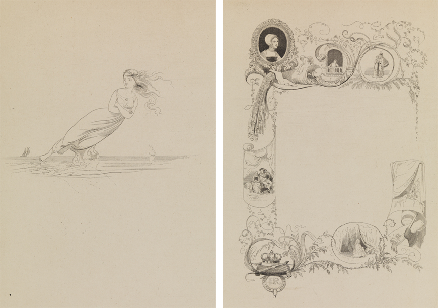 [Girl floating over waves];  [Crown and scepter (border decoration])