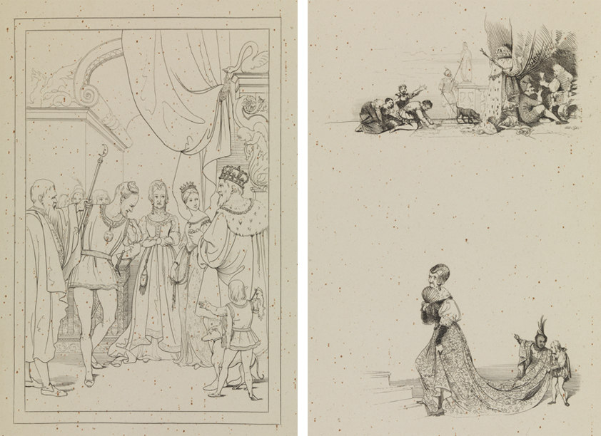 [Meeting at court (vignette)];  [Supplicants at court];  [Noblewoman with dwarves]