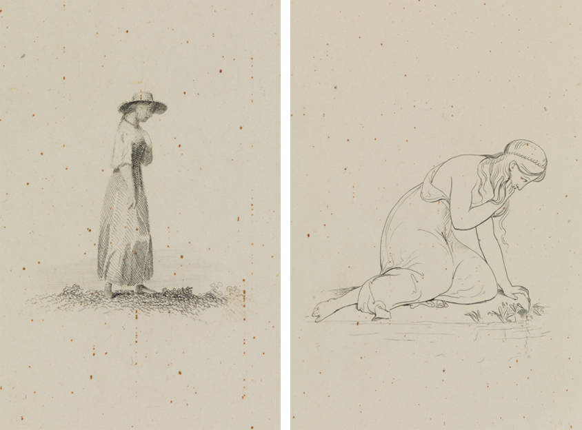 [Woman in a field];  [Classical female on river bank]