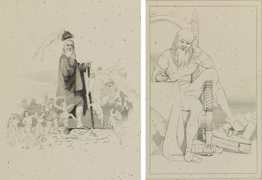 [Old man with fairies];  [Seated scribe writing]