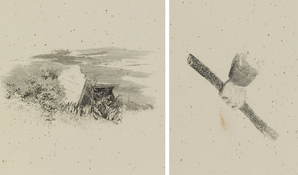 [Gravestone];  [Hand grasping staff]