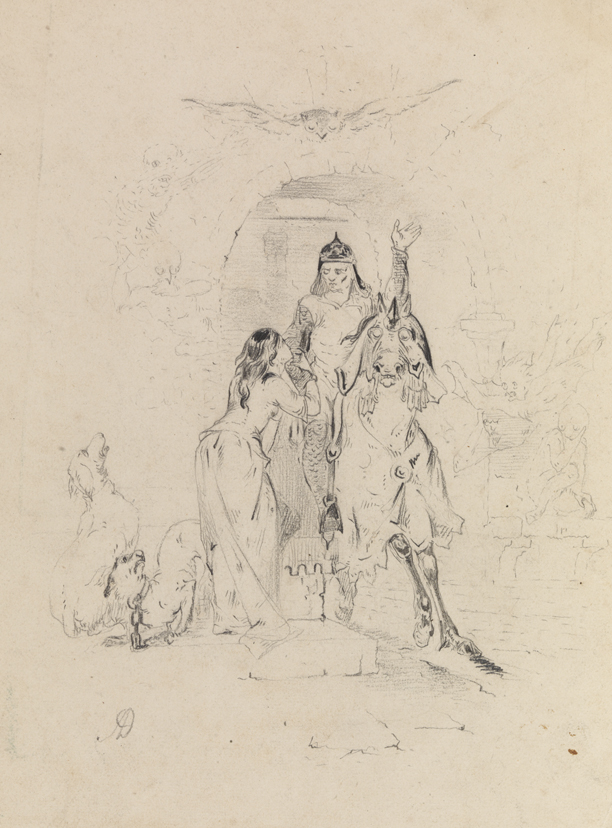 [Medival scene: woman and knight]