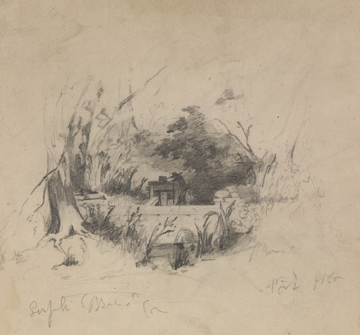 [Landscape with figure] recto; [Sketch of ships] verso