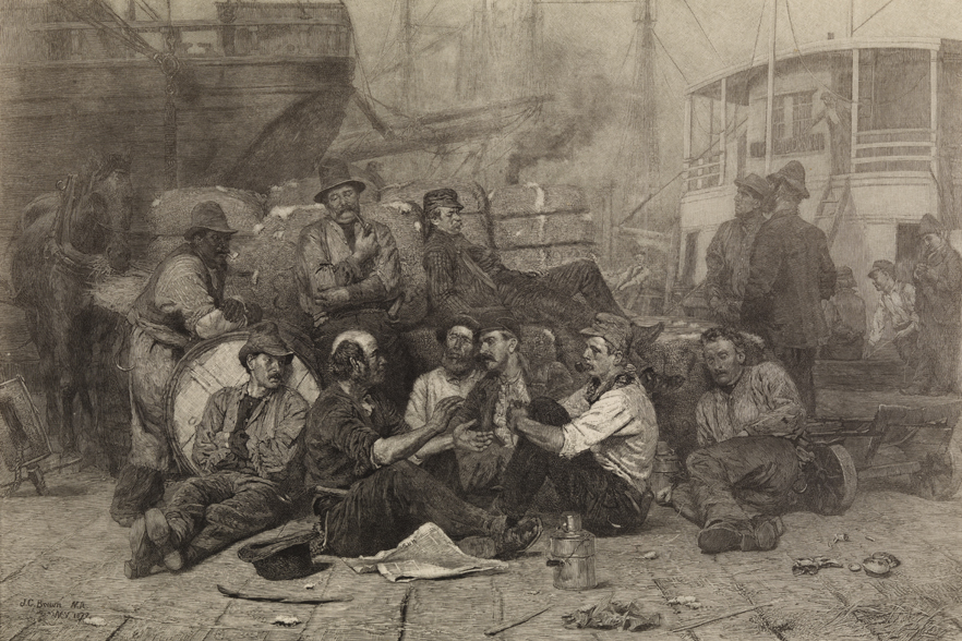 [Dock workers at rest]