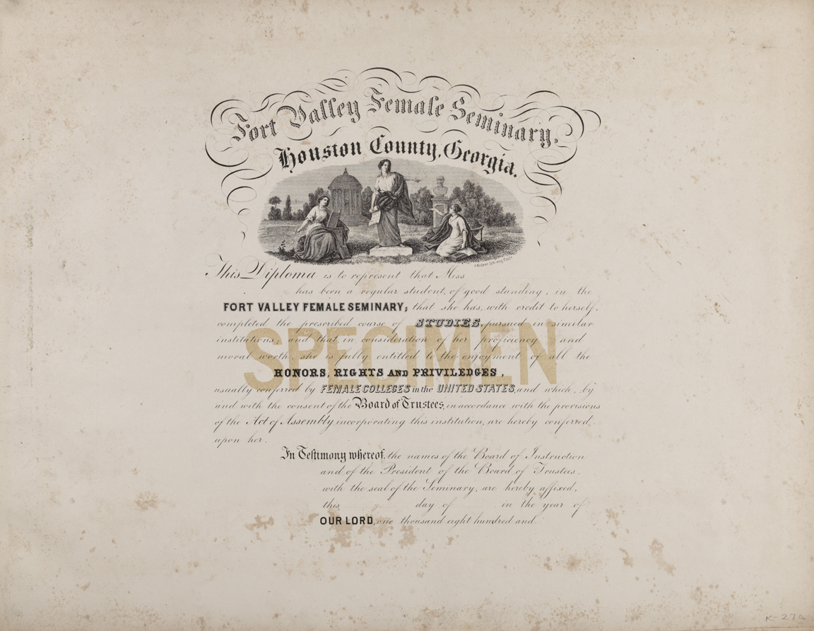 [Diploma, Fort Valley Female Seminary, Houston County, Georgia]
