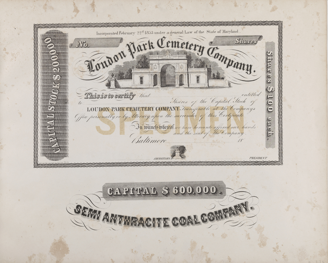 [Loudon Park Cemetary Company stock certificate]