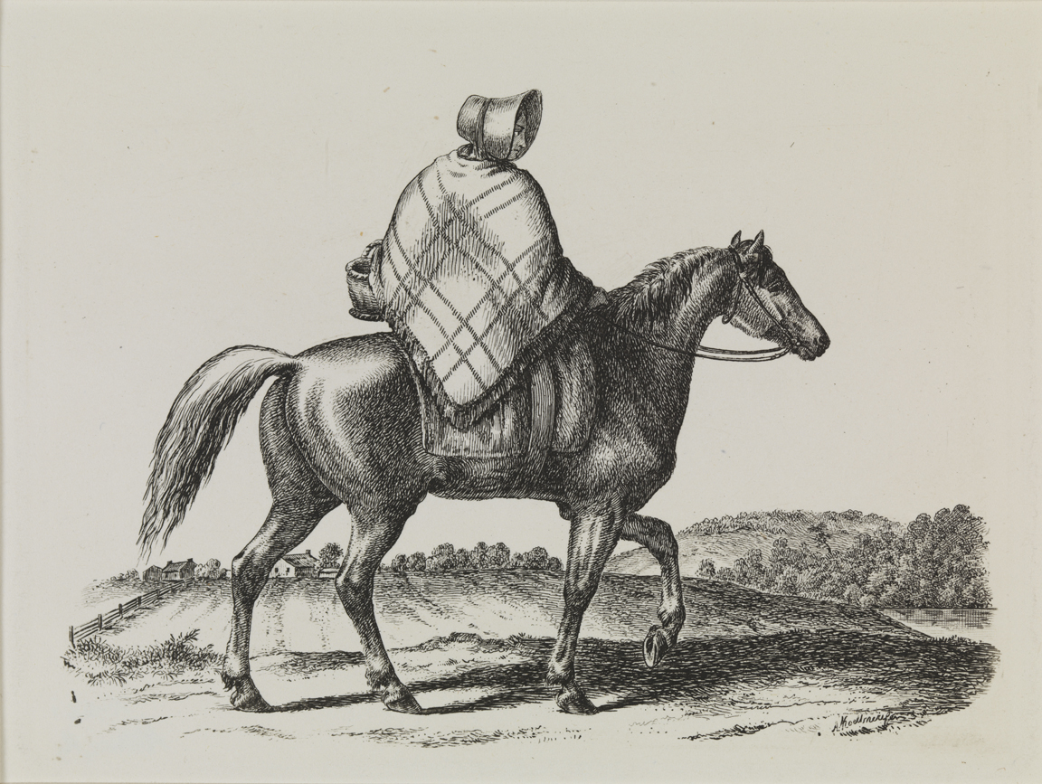 [Woman riding side saddle]