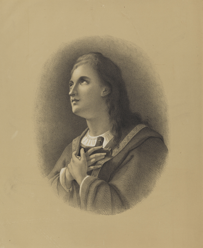 [Man gazing heavanward with cross]