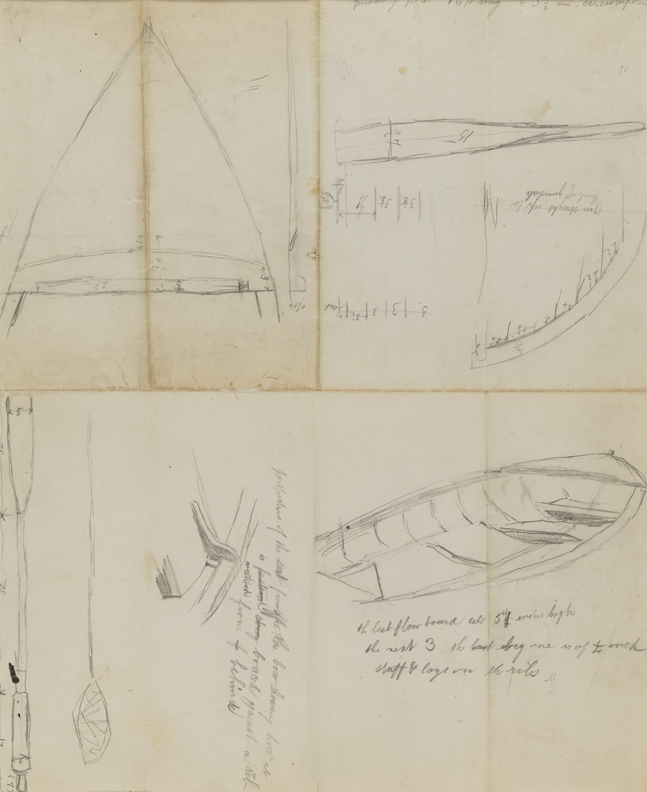Measured Drawings of a Gunning Skiff, Oar and Pushing Pole (r and v)