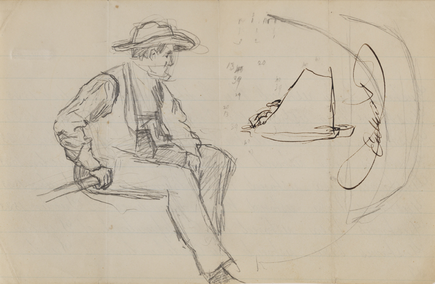 Figure Study: Man Holding Tiller (?); Sailboat