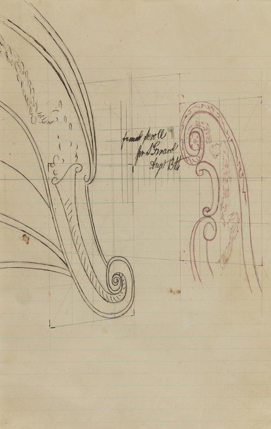 William Rush Carving: Study of Scrollwork, Foreshortened