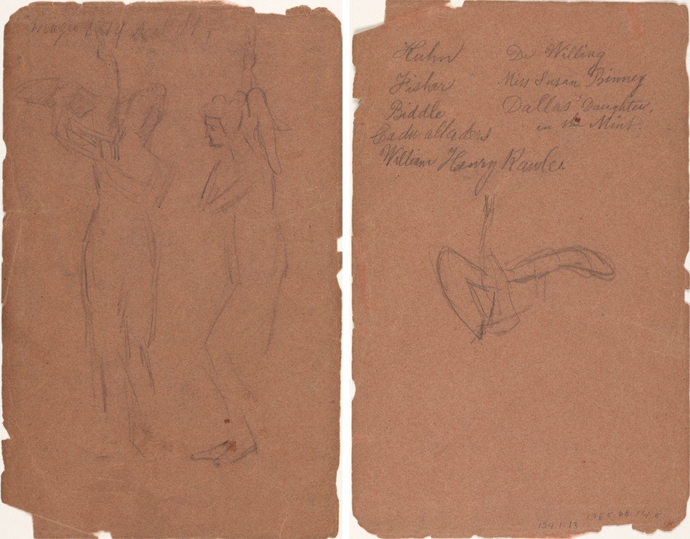 William Rush's "Water Nymph and Bittern": Two Views (r); Sketch of Bittern (v)