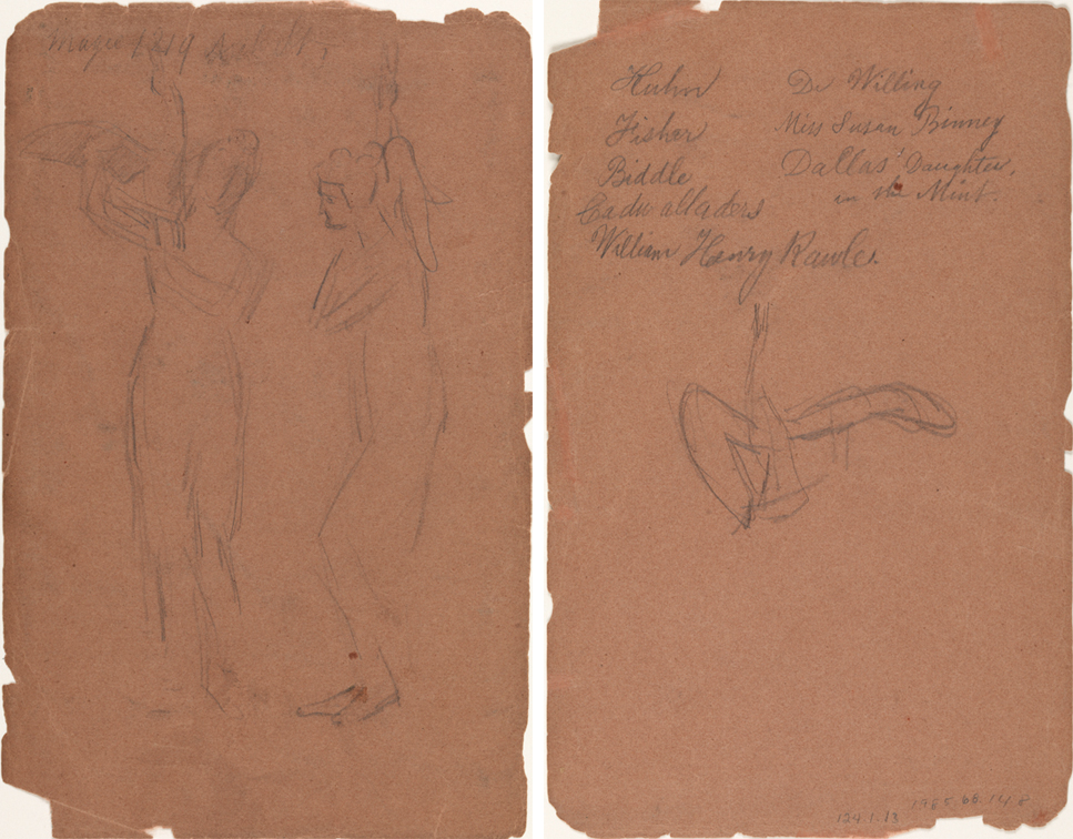 William Rush's "Water Nymph and Bittern": Two Views (r); Sketch of Bittern (v)
