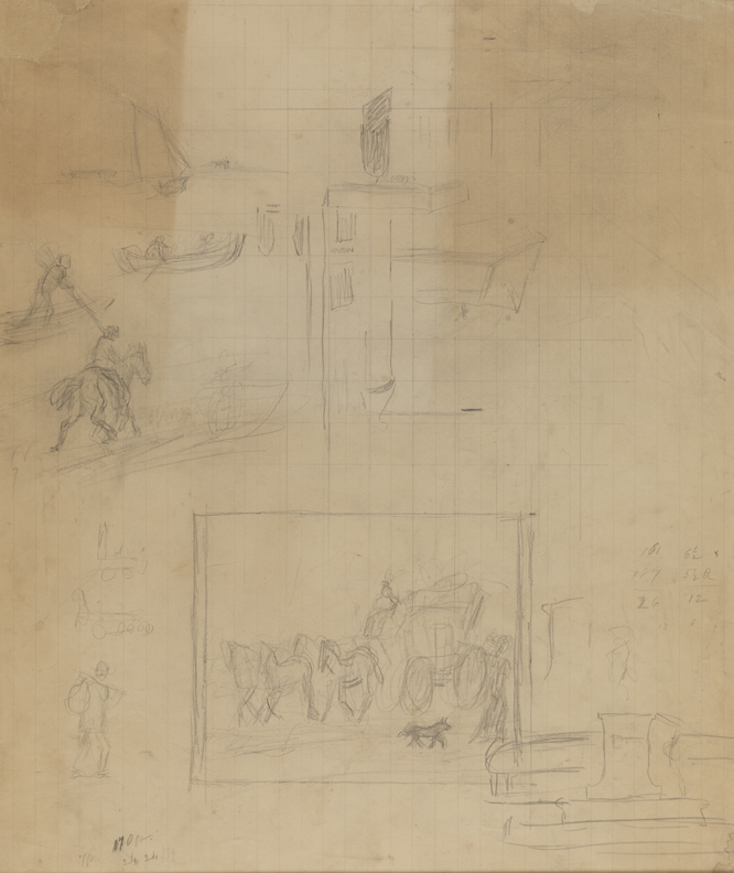 The Fairman Rogers Four-In-Hand: Compositional Studies,with Boats, Horseman, and Locomotive