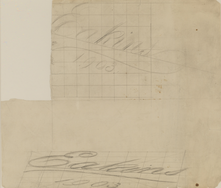 An Actress (Portrait of Suzanne Santje): Plan and Perspective Study of the Artist's Signature