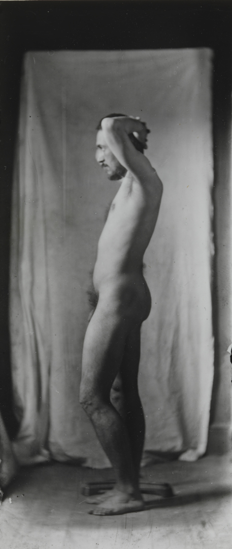 Naked series: Thomas Eakins in front of cloth backdrop, pose 3