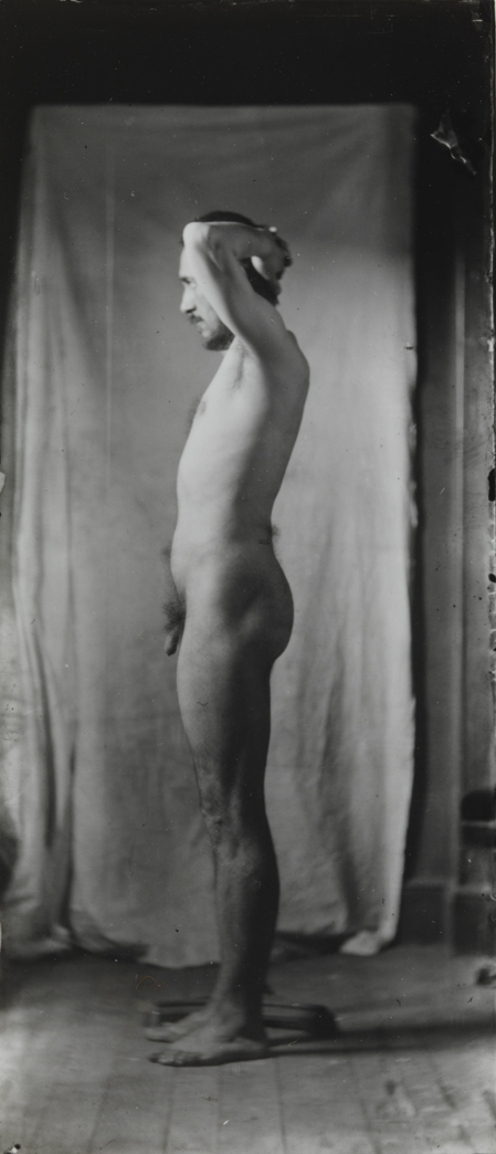 Naked series: Thomas Eakins in front of cloth backdrop, pose 1