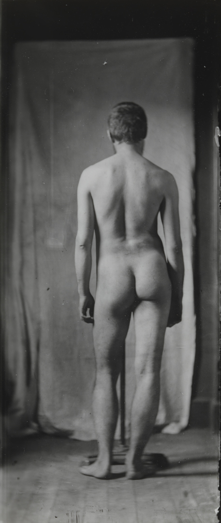 Naked series: Thomas Eakins in front of cloth backdrop, pose 7