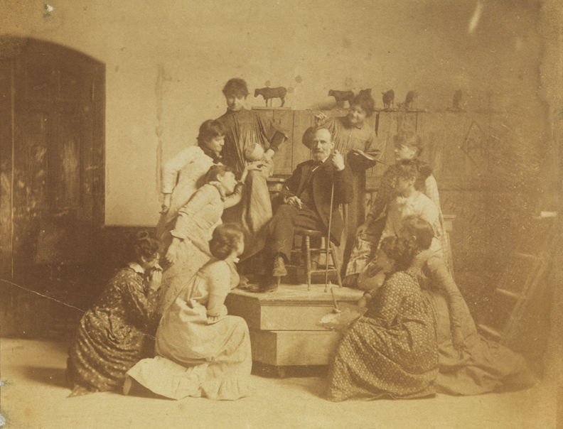 Henry Whipple with ten female students in Pennsylvania Academy studio