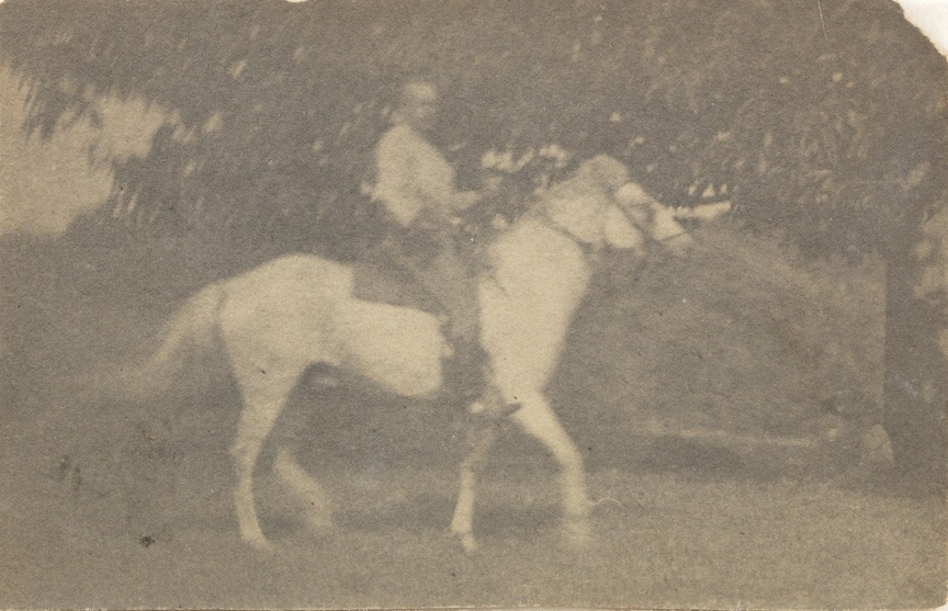 Thomas Eakins riding his horse Billy, facing right