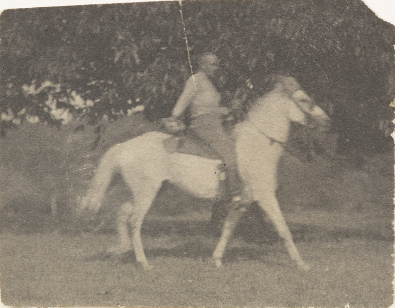 Thomas Eakins riding his horse Billy, facing right