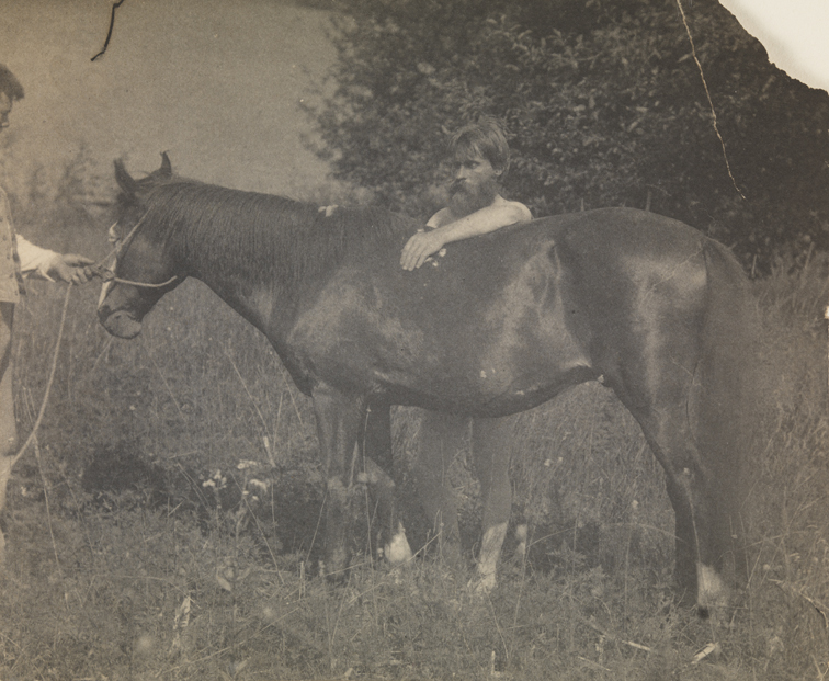 Samuel Murray clothed and Frank Schenck nude, with Thomas Eakins's horse Baldy