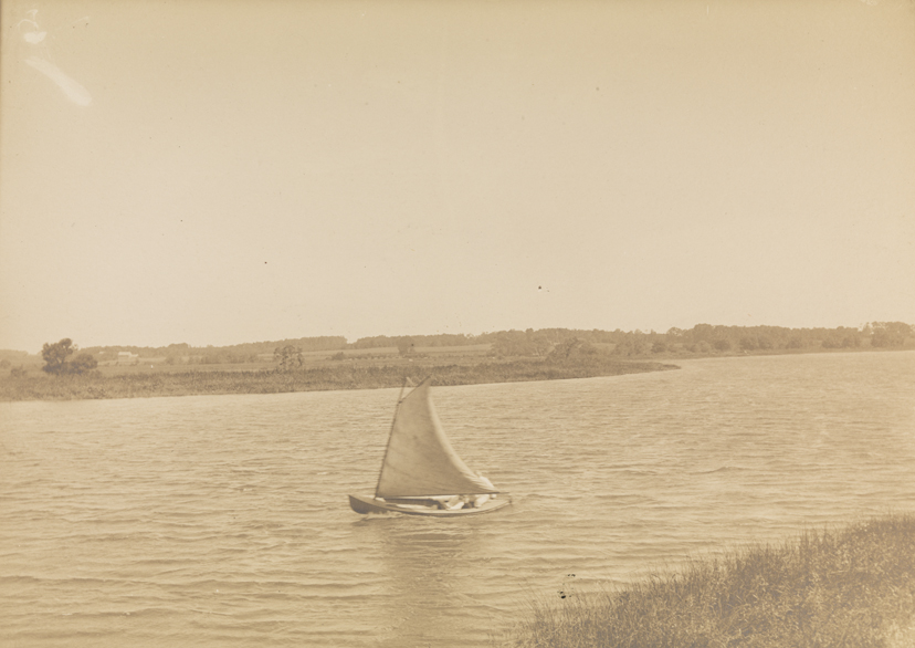 Unidentified man and Thomas Eakins in sailboat at Fairton, New Jersey