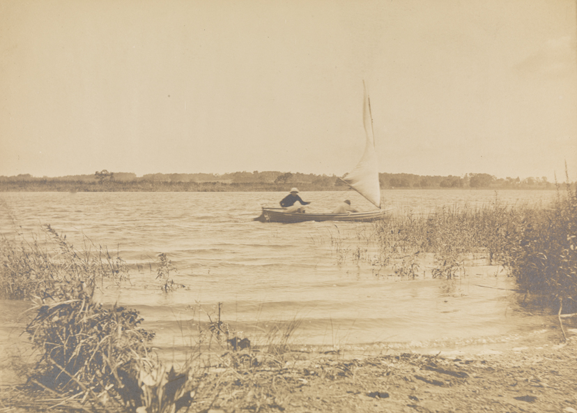 Unidentified man and Thomas Eakins in sailboat at Fairton, New Jersey