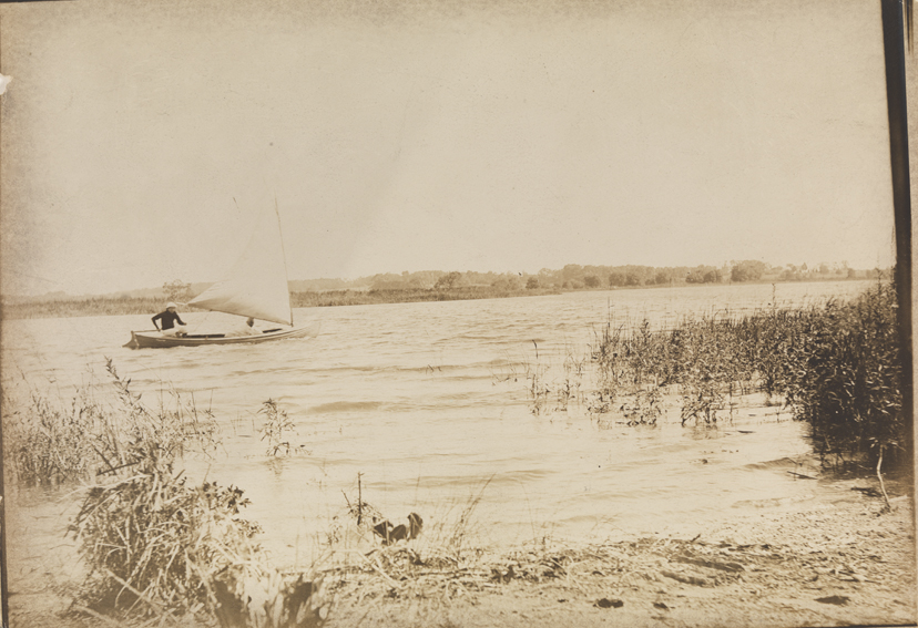 Unidentified man and Thomas Eakins in sailboat at Fairton, New Jersey