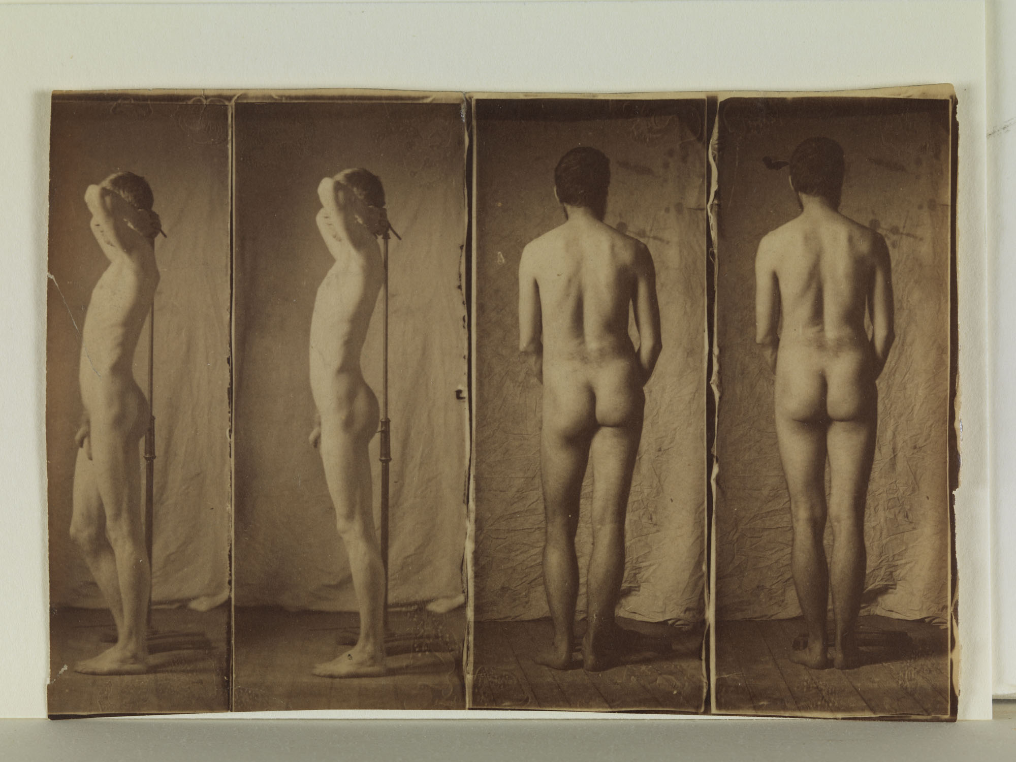 Naked series: four photographs of two models; male, poses 2, 1; Thomas Eakins, poses 7,6
