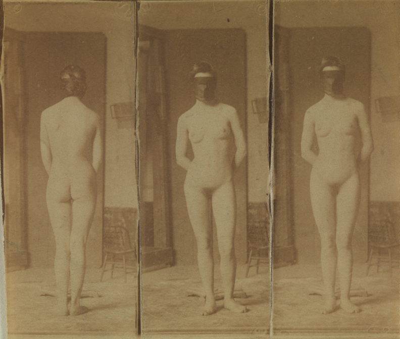 Naked series: female with dark mask, poses 7,4,5