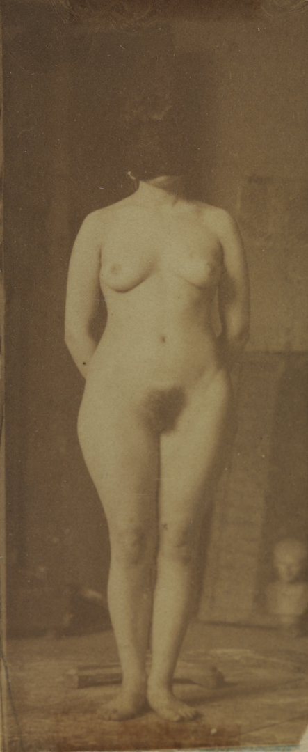 Naked series: femalewith dark mask, small classsical bust in background