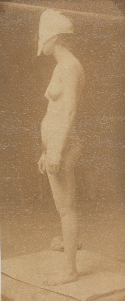 Female nude with mask, facing left