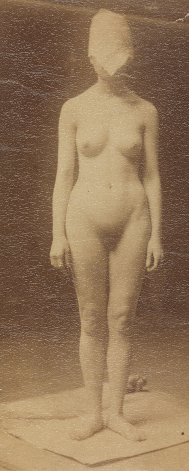 Female nude with mask, legs straight