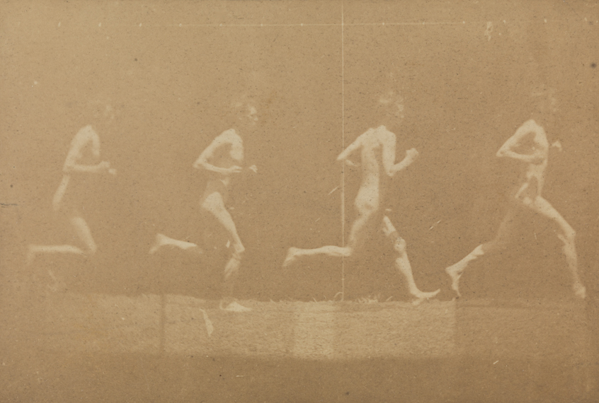 Motion study: male nude, running to right
