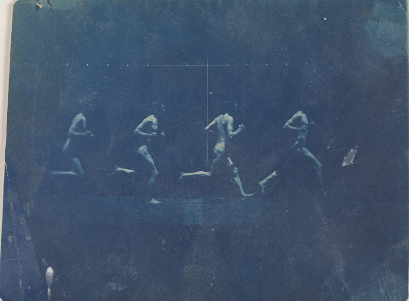 Motion study: male nude, running to right