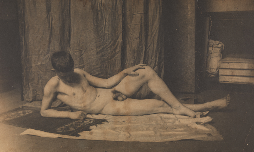 Bill Duckett nude, reclining on side, hand on knee