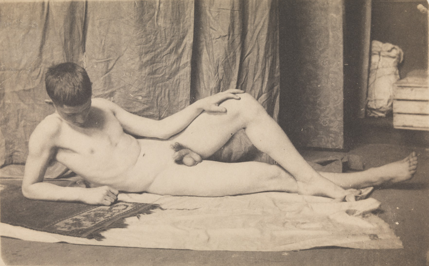 Bill Duckett nude, reclining on side, hand on knee