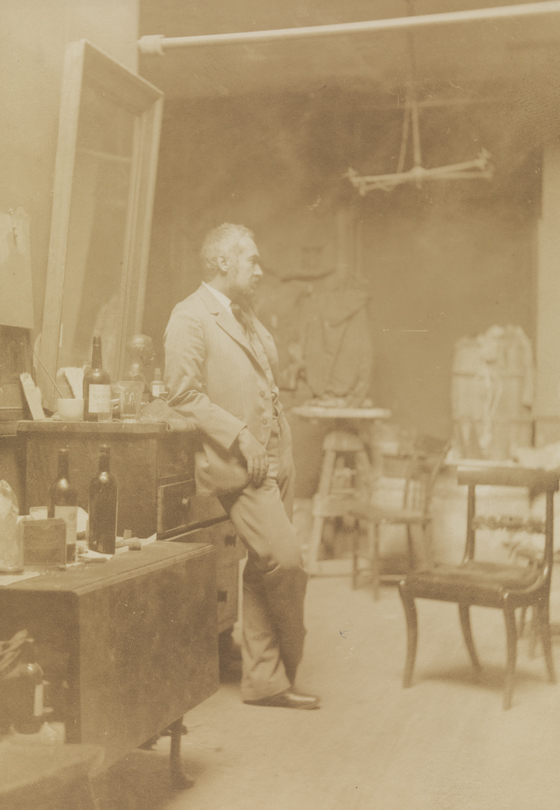Thomas Eakins in profile, in Chestnut Street studio