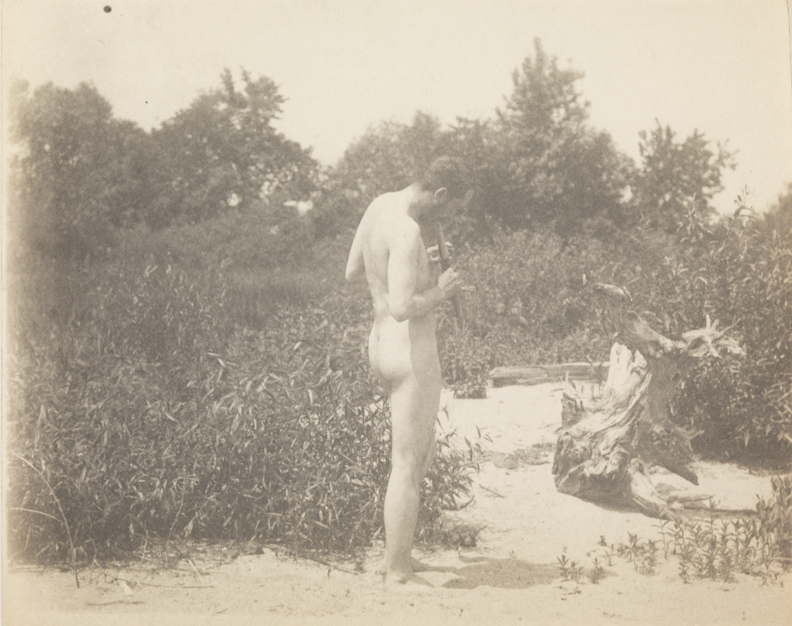 Thomas Eakins nude, playing pipes, facing right