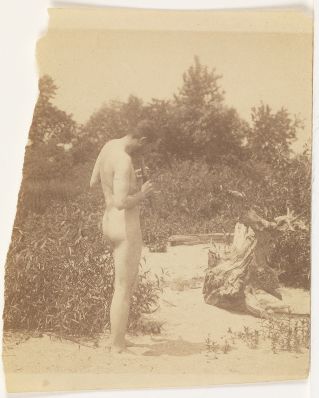 Thomas Eakins nude, playing pipes, facing right