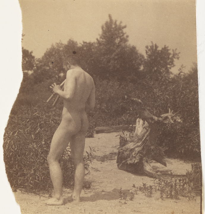 Thomas Eakins nude, playing pipes, facing left